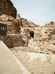 Man made drainage rain tunnel in the Petra Historic Reserve near the city of Wadi Musa which...