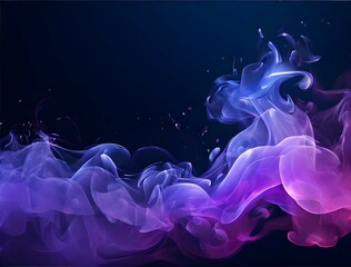 A stunning scene of colored smoke on a black background, with a mesmerizing blue and purple smoke trail in the center, an impressive and vibrant image.