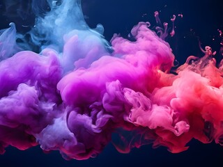 A stunning scene of colored smoke on a black background, with a mesmerizing blue and purple smoke trail in the center, an impressive and vibrant image.
