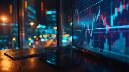 A graph and chart showing the stock market business