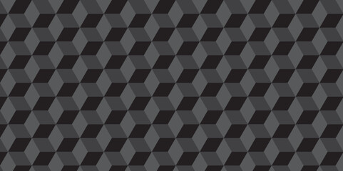 Seamless abstract black and gray stripe rectangles hexagon type cube geometric pattern. modern square diamond mosaic pattern. retro ornament grid tiles and wallpaper used for background.