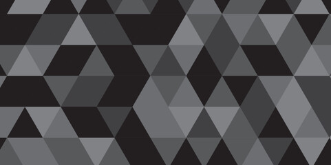 	
Abstract geometric black and gray background seamless mosaic and low polygon triangle texture wallpaper. Triangle shape retro wall grid pattern geometric ornament tile vector square element.