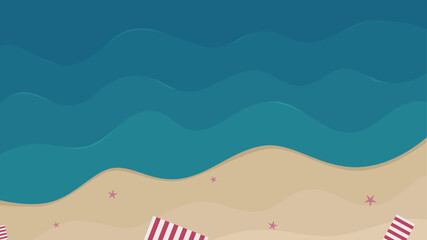 Fototapeta na wymiar top view beach vector flat illustration with starfish and towel