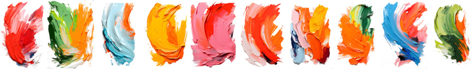 Vibrant palette abstract rough colorful multicolored art painting texture, pallet knife paint on transparent background.
