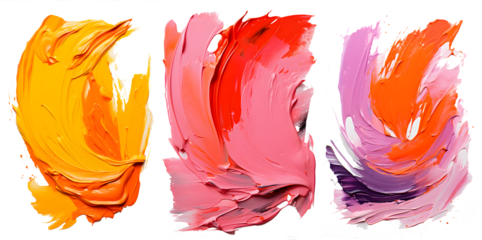 Vibrant palette abstract rough colorful multicolored art painting texture, pallet knife paint on transparent background.