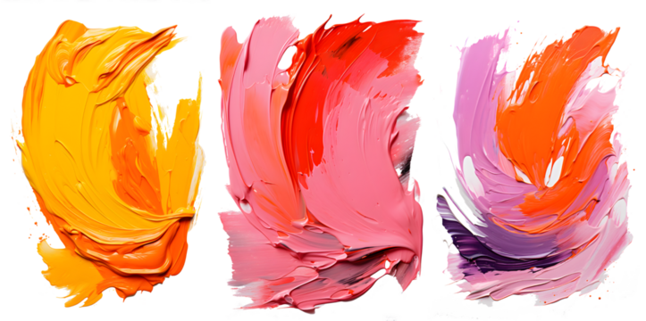 Vibrant palette abstract rough colorful multicolored art painting texture, pallet knife paint on transparent background.
