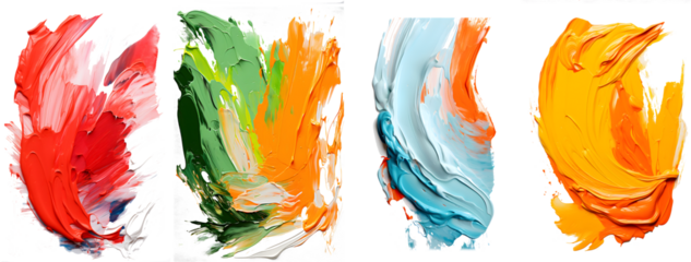 Vibrant palette abstract rough colorful multicolored art painting texture, pallet knife paint on transparent background.