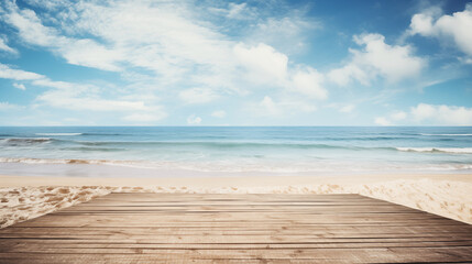 Wooden walkway on the beach with sea, text space