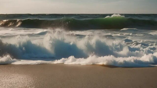 Aerial view of sandy beach and ocean with waves, footage, 4k footage, videos, slow motion