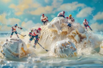 Miniature Hockey Players on a Creamy Landscape - Powered by Adobe