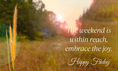 The weekend is with reach, embrace the joy. Happy Friday concept - obrazy, fototapety, plakaty