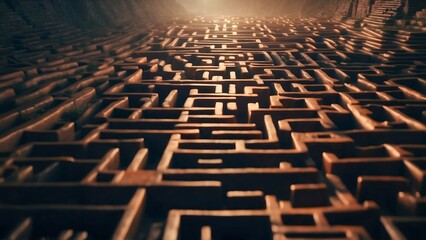 Complex Maze Solution: A 3D illustration depicting a labyrinth within a maze, symbolizing the challenge of finding success in a business strategy - obrazy, fototapety, plakaty