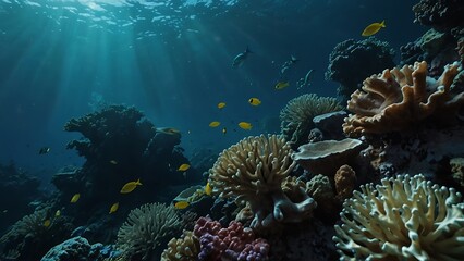 Fototapeta na wymiar Underwater scene of vibrant coral reef teeming with fish in the Red Sea