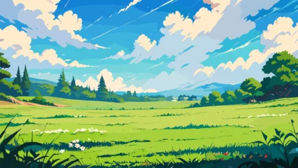 Poster Peaceful Meadow Setting Vector Graphic © Mulyadi Lim
