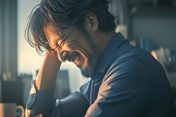 Employee has a headache and neck pain with office syndrome