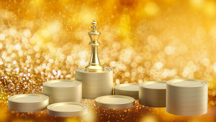 The gold king chess and coins for Business concept 3d rendering.