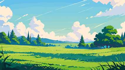 Charming Meadow Landscape Vector Graphic © Mulyadi Lim