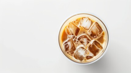 Cup of ice coffee cold latte on white background,