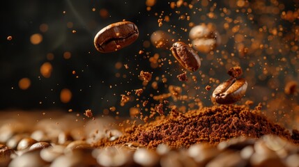 Ground coffee falling from the bean