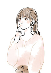 上を見て考える若い女性