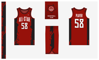Fototapeta premium Basketball uniform mockup template design for sport club. Basketball jersey, basketball shorts in front and back view. Basketball logo design. 