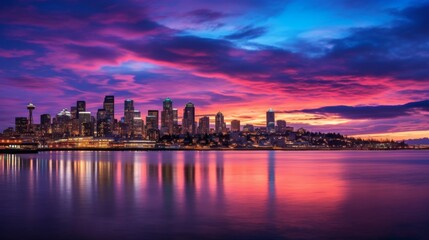 Fototapeta na wymiar Twilight cityscape with dramatic skyline
