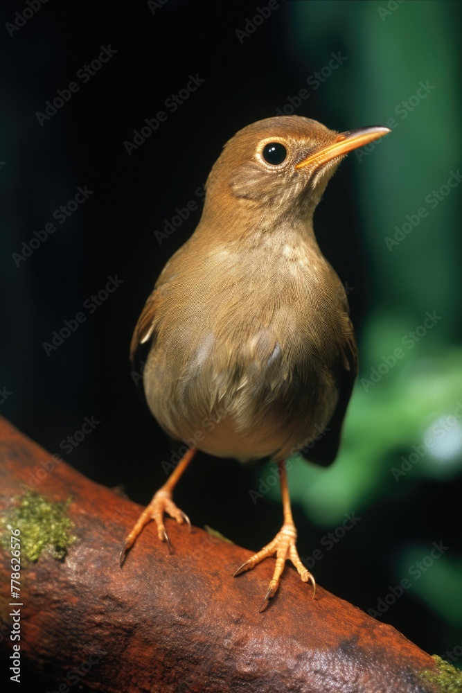 Wall mural Small brown bird is perched on branch