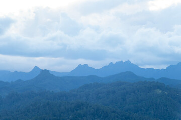 Tranquil Blue Dusk Silhouette: The Pinnacles Ridge and Mountain Backdrop, Coromandel Peninsula, New...