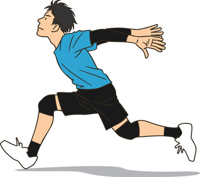 A male volleyball player about to jump