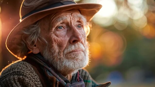 Portrait of an old man or homeless elderly person with a wrinkled face. The beggar looked up at his dream, hoping for a good future.	