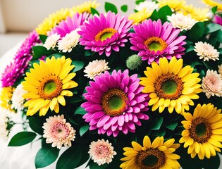 A bouquet of colorful flowers in a vase.