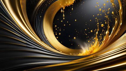 Obraz premium Golden Waves: Watercolor-inspired Background(Generative AI)