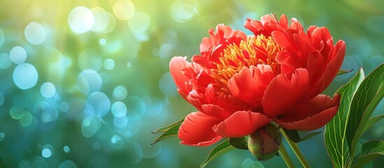 A closeup of an orange hawkweed flower with peach and magenta petals and a yellow center, against a lush green background