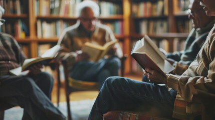 Senior males and females often join book clubs or discussion groups to stimulate their minds.