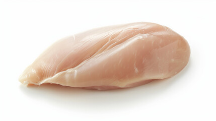 Whole raw chicken breast on white background. Smooth, pale texture highlighted. Design for subtle, tender ravioli filling, healthy meat option concept.
