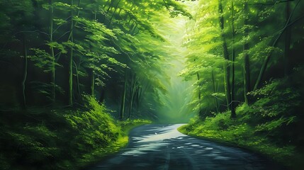 Fototapeta premium Serene Drive Through the Green Wilderness./n