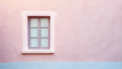 Pastel color On the freshly painted wall of a house there is a single closed window on digital art concept, Generative AI.