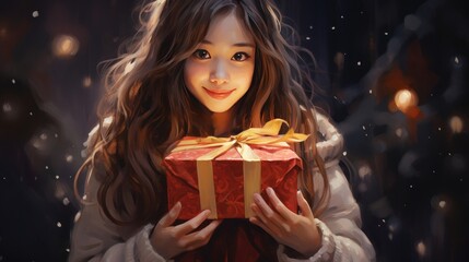 Obraz na płótnie Canvas Girl with Christmas box