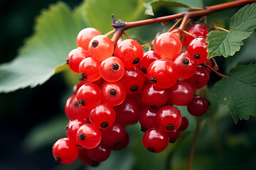 branch of red viburnum or guelder rose with ripe berries on bush