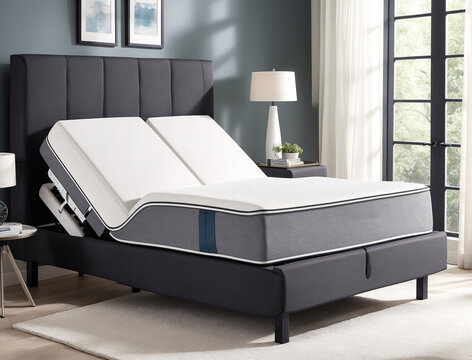 A bed with a mattress and a headboard.