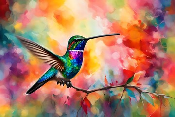 hummingbird and flower - obrazy, fototapety, plakaty