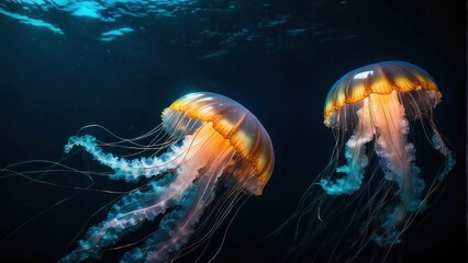 Jellyfish floating in deep blue water