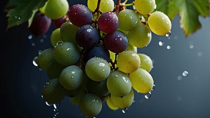 Fresh dew drops on colorful grapes