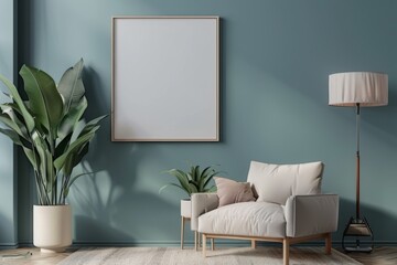 Mockup Poster Frame in Modern Scandinavian Living Room Interior