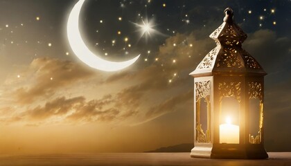 islamic greeting eid mubarak cards for muslim holidays eid ul adha festival celebration ramadan kareem background crescent moon and lantern lightning in sky