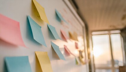 yellow blue and pink post its on a whiteboard generative ai