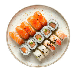 Fototapeta premium Plate with sushi isolated on transparent background, top view