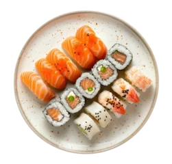 Fototapete Plate with sushi isolated on transparent background, top view © Aleksandr Bryliaev