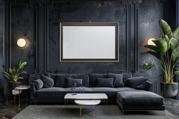 Modern Living Room Interior with Mockup Poster Frame

