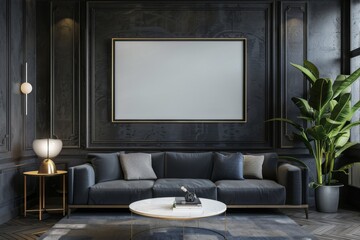 Contemporary Living Room Interior with Mockup Poster Frame
